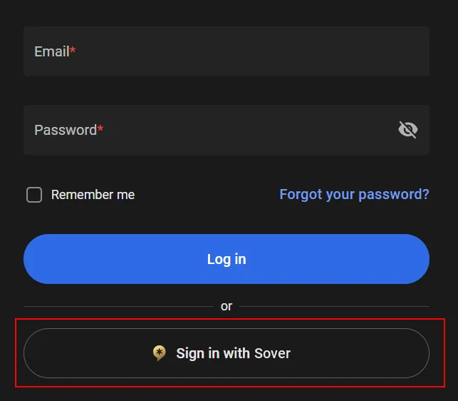 Pantalla de inicio de sesión de IREX con la opción Sign in with Sover