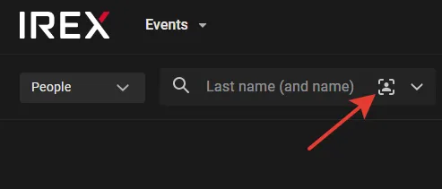 Search bar with an arrow pointing to the search-by-photo icon next to the People search field