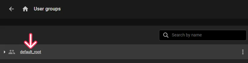 User groups page with the default_root root node highlighted