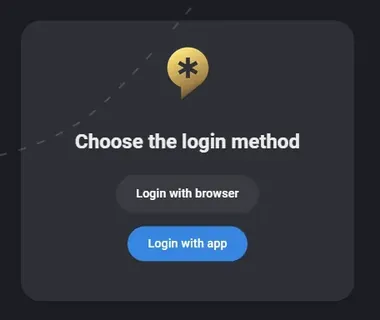 Choose the login method dialog with Login with browser and Login with app options
