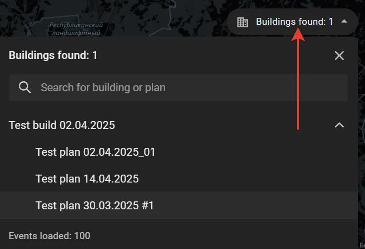 Buildings found panel listing available floor plans for a building