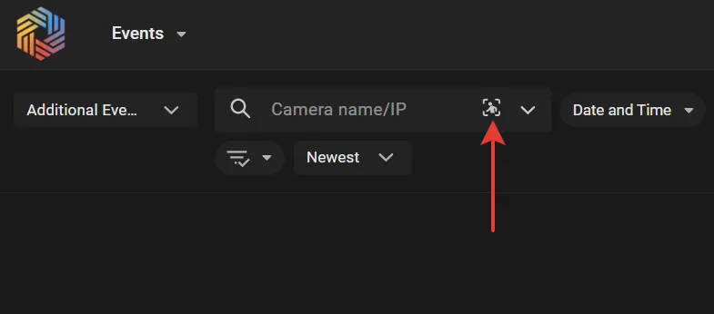 Additional Events search bar with an arrow pointing to the search-by-photo icon