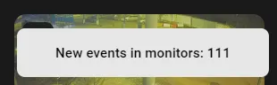 Pop-up notification reading New events in monitors: 111, over a video thumbnail
