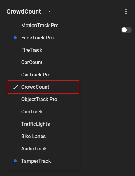 Module list with CrowdCount selected