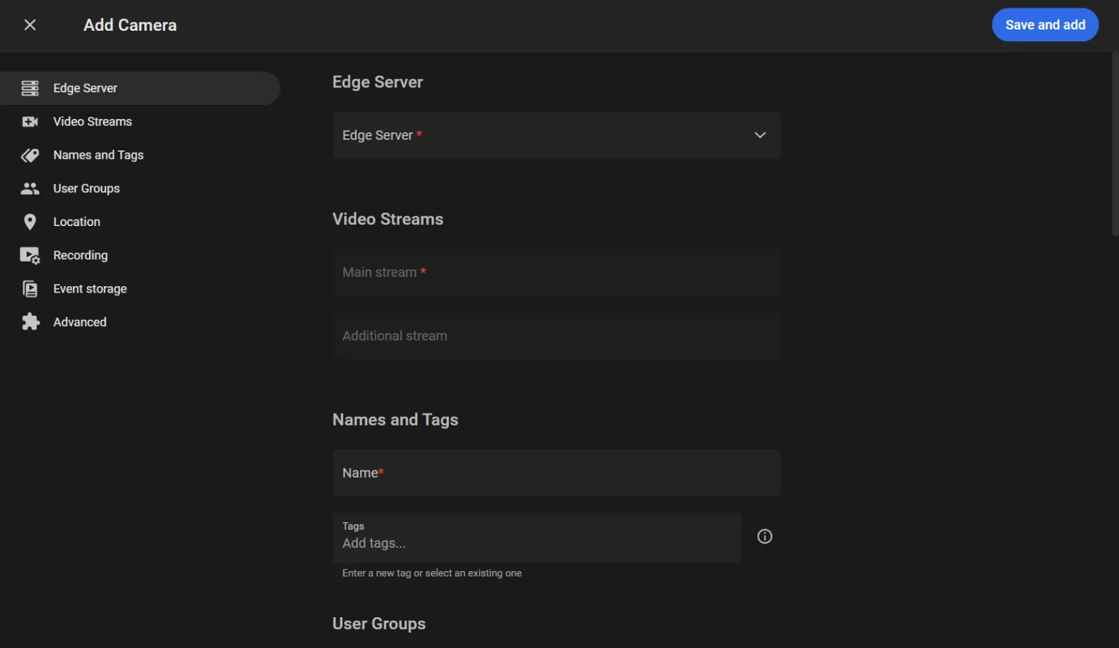Add camera — Edge server