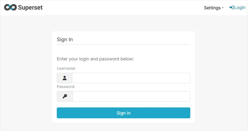 Apache Superset Sign In form with Username and Password fields